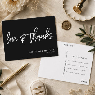 Modern Black and White Love and Thanks Wedding Postcard