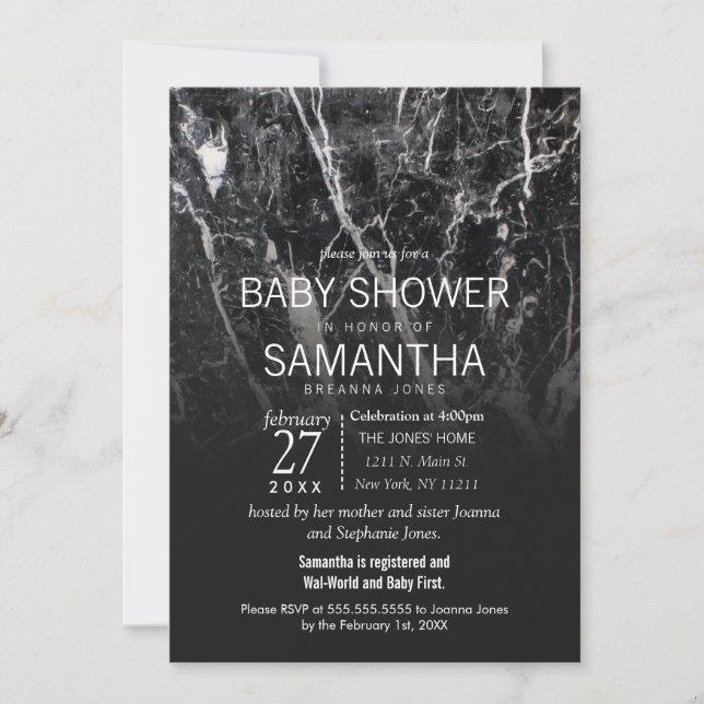 Modern Black and White Marble Baby Shower Invites (Front)