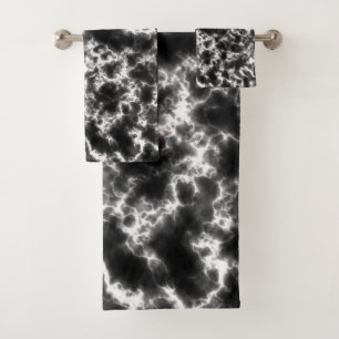Modern Black and White Marble Pattern Bath Towel Set