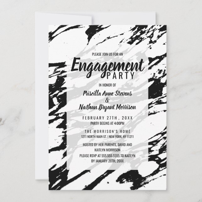 Modern Black and White Marble Pattern Invitation (Front)