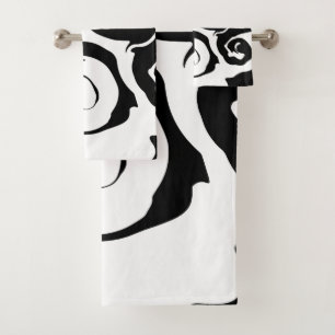 Modern Black and White marble swirl Bath Towel Set