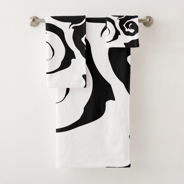 Modern Black and White marble swirl Bath Towel Set (Insitu)