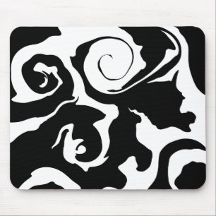 Modern Black and White marble swirl Mouse Mat