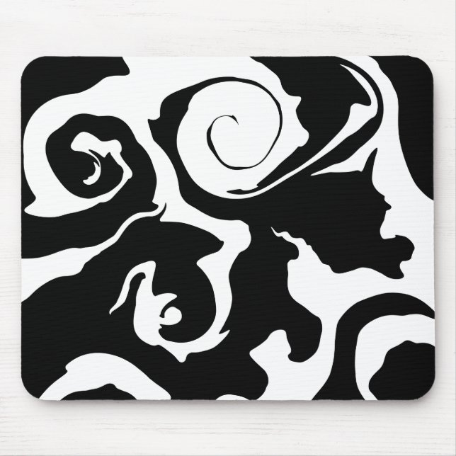 Modern Black and White marble swirl Mouse Mat (Front)