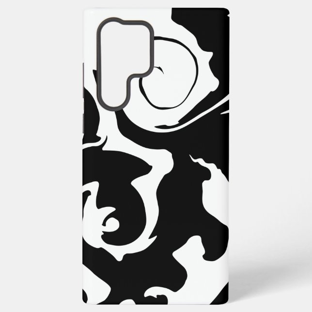 Modern Black and White marble swirl Samsung Galaxy S22 Ultra Case (Back)
