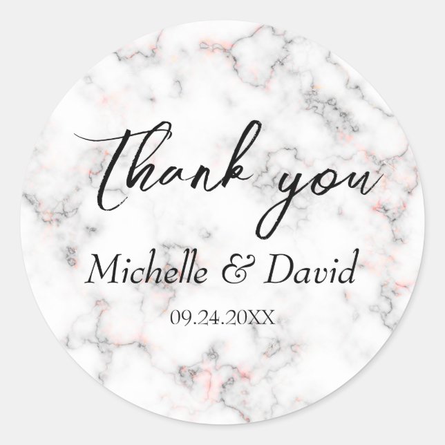 Modern Black And White Marble Wedding  Classic Round Sticker (Front)
