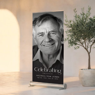Modern Black and White Memorial Funeral Photo Retractable Banner