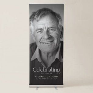 Modern Black and White Memorial Funeral Photo Retractable Banner
