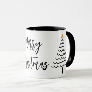 Modern Black And White Merry Christmas Tree  Mug