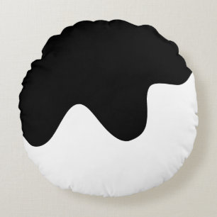 Modern Black and White Minimal Abstract art Round Cushion