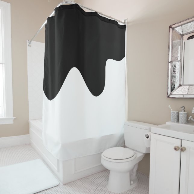 Modern Black and White Minimal Abstract art Shower Curtain (In Situ)