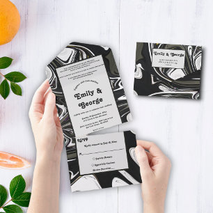 Modern Black And White Minimal Abstract Wedding All In One Invitation