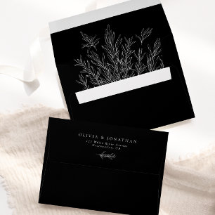 Modern Black And White Minimal Leaves Envelope