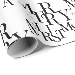 Modern Black and White Minimal Merry Christmas Wrapping Paper