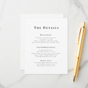 Modern Black and White Minimal Wedding Details Enclosure Card