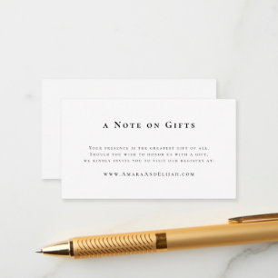 Modern Black and White Minimal Wedding Note Gifts Enclosure Card