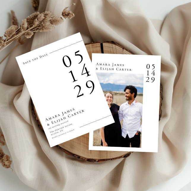 Modern Black and White Minimal Wedding Photo Save The Date (Creator Uploaded)