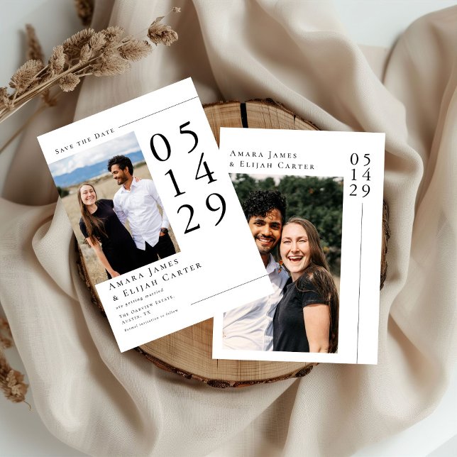 Modern Black and White Minimal Wedding Photo Save The Date (Creator Uploaded)