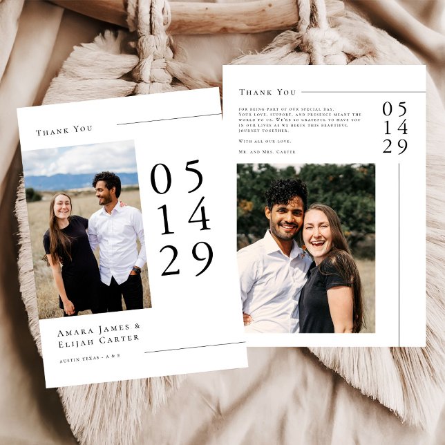 Modern Black and White Minimal Wedding Photo Thank You Card (Creator Uploaded)
