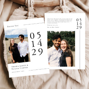 Modern Black and White Minimal Wedding Photo Thank You Card