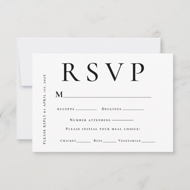 Modern Black and White Minimal Wedding RSVP Card (Front)