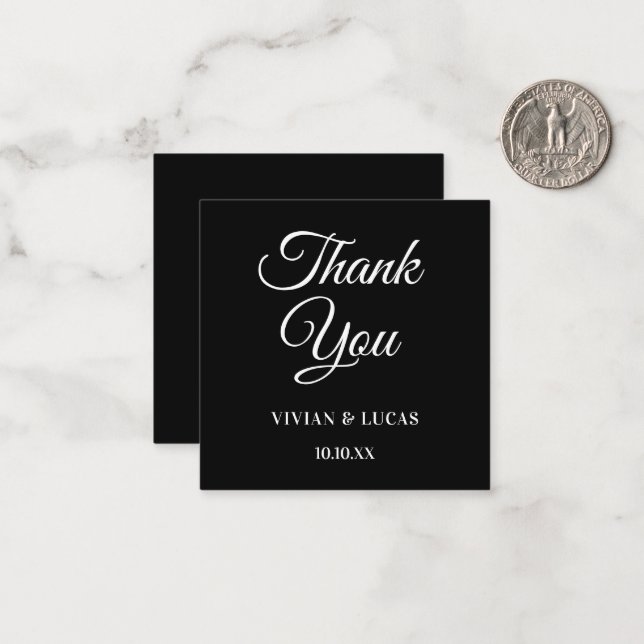 Modern Black and White Minimal Wedding Thank You Card (Front/Back In Situ)
