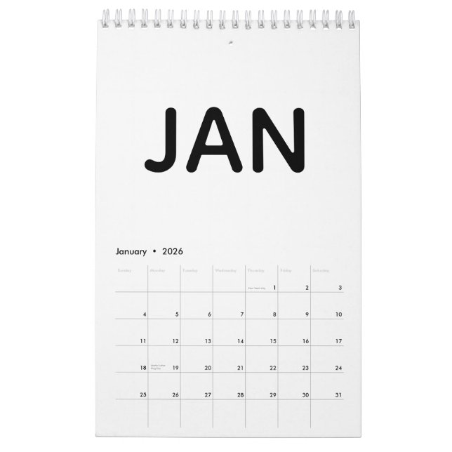 Modern Black and White Minimalist 2026 Calendar (Jan 2026)