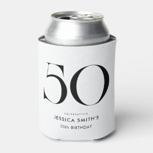 Modern Black and White Minimalist 50th Birthday Can Cooler