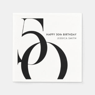 Modern Black and White Minimalist 50th Birthday Napkin