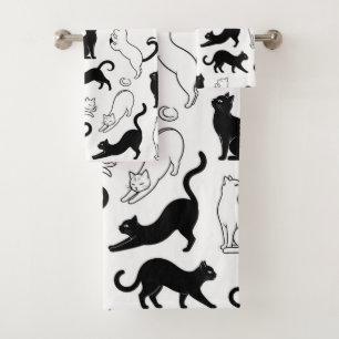 Modern Black and White Minimalist Cat Bath Towel Set