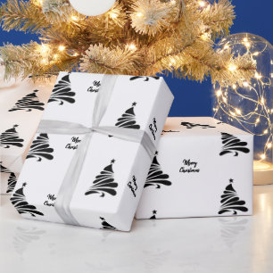 Modern Black And White Minimalist Christmas Tree Wrapping Paper