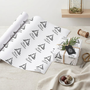 Modern Black And White Minimalist Christmas Tree Wrapping Paper