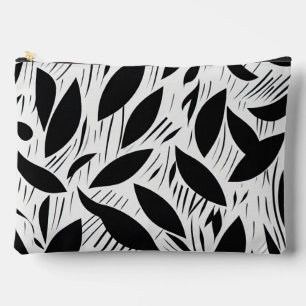 Modern Black and White Minimalist Leaf Pattern Accessory Pouch
