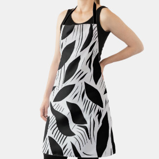 Modern Black and White Minimalist Leaf Pattern Apron