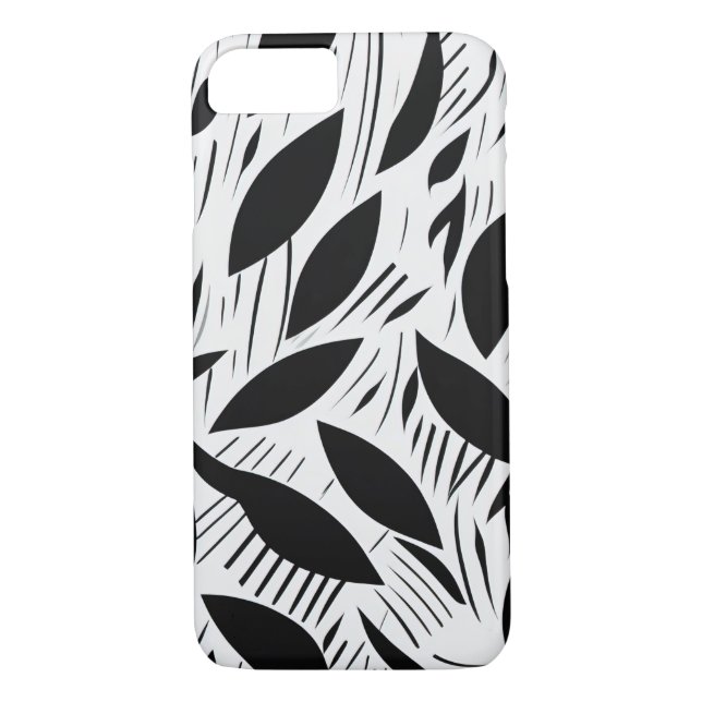 Modern Black and White Minimalist Leaf Pattern Case-Mate iPhone Case (Back)
