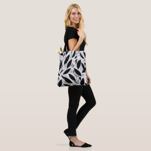 Modern Black and White Minimalist Leaf Pattern Tote Bag