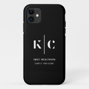 Modern Black and White Minimalist Monogram iPhone 11 Case