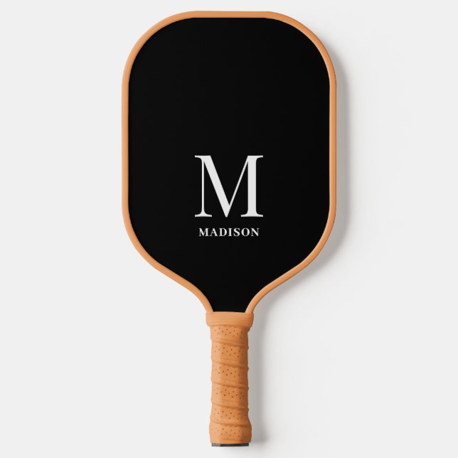 Modern Black And White Minimalist Monogram  Pickleball Paddle (Front)