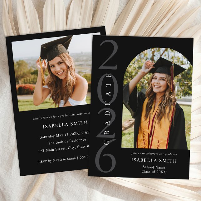 Modern Black and White Minimalist Photo Graduation Invitation (Creator Uploaded)