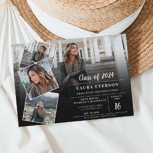Modern black and white minimalist photo graduation invitation