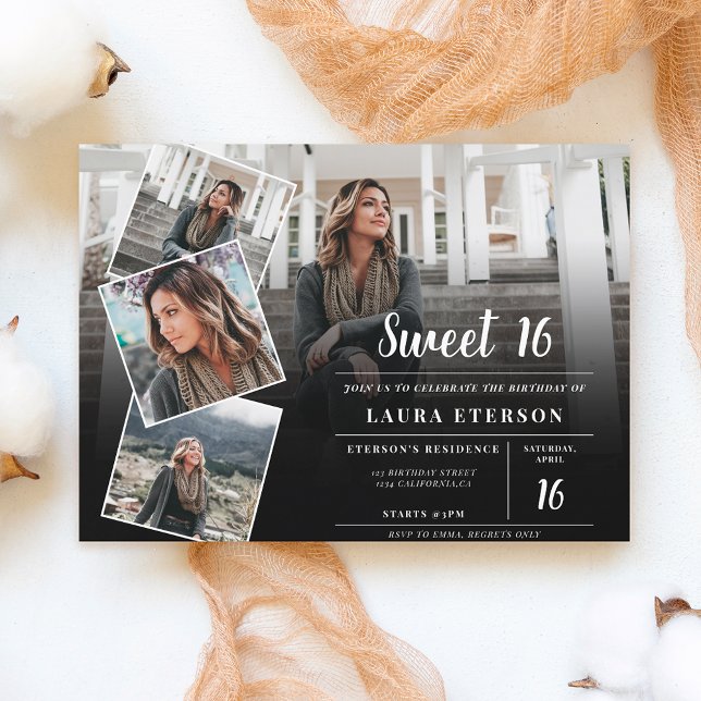 Modern black and white minimalist photo Sweet 16 Invitation (Creator Uploaded)