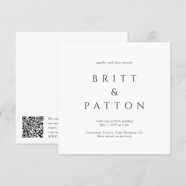 Modern Black and White Minimalist QR Code Wedding Invitation (Front/Back)