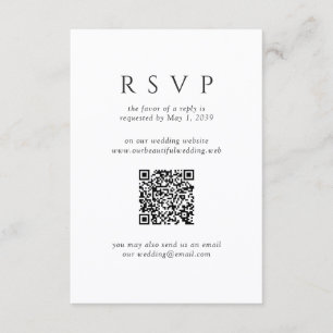 Modern Black and White Minimalist QR Code Wedding RSVP Card