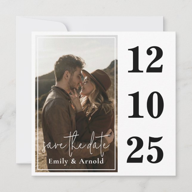 Modern Black and White| Minimalist Save The Date (Front)