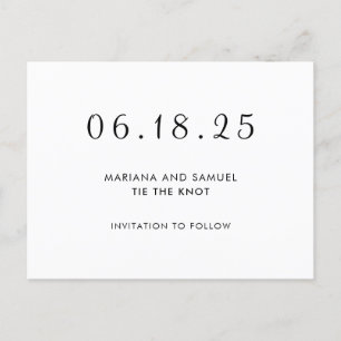 Modern Black and White Minimalist Save the Date Announcement Postcard