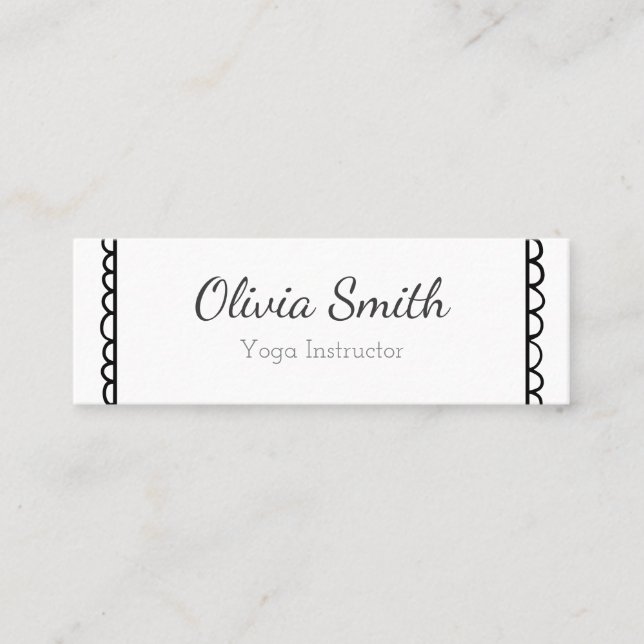 Modern black and white minimalist scallop line mini business card (Front)