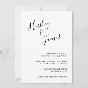 Modern Black and White Minimalist Simple Wedding Invitation
