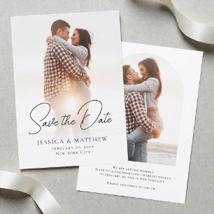 Modern Black and White Minimalist Wedding 2 Photo Save The Date