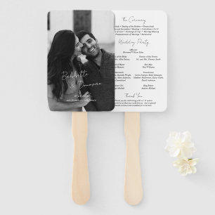 Modern Black and White Minimalist Wedding Program Hand Fan