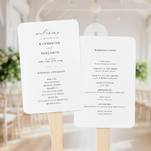 Modern Black and White Minimalist Wedding Program Hand Fan